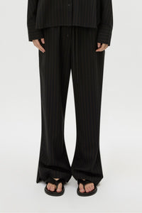 Cropped view CAMILLA AND MARC Sedona Stripe Pant in Black Stripe with relaxed fit and adjustable waistband.