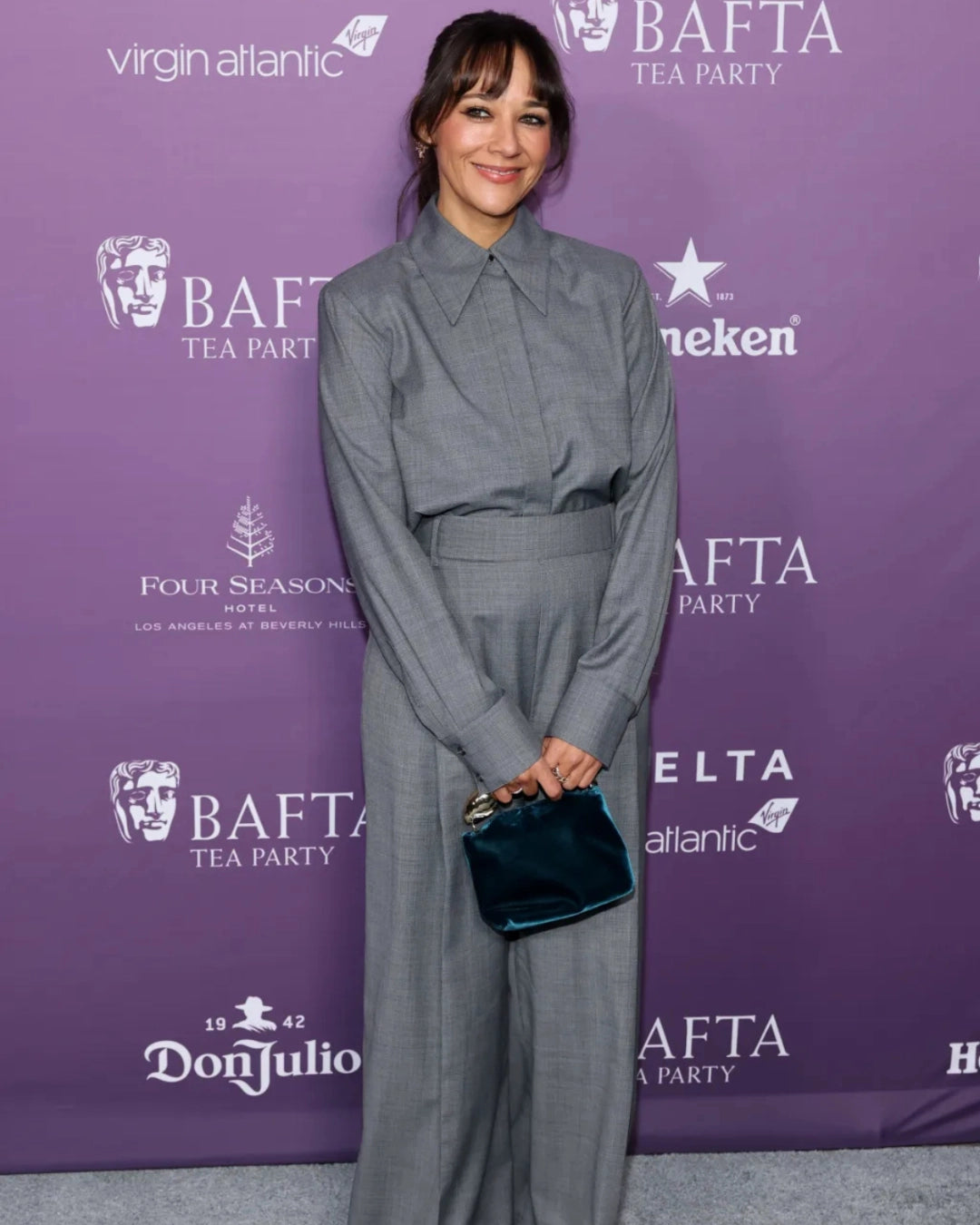 Rashida Jones wears CAMILLA AND MARC Meyer Shirt and Meyer Wide Leg Pant from Autumn Winter 26.