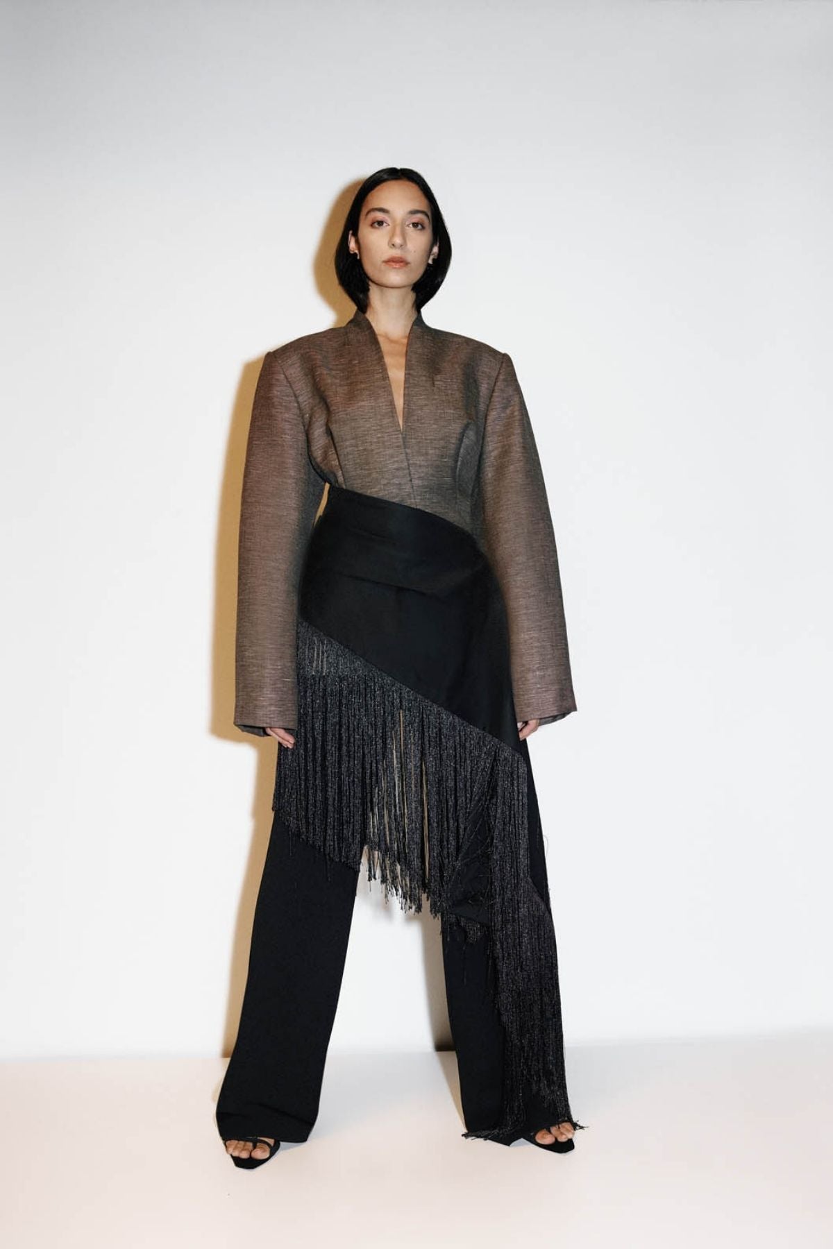 Campaign view CAMILLA AND MARC Luce blazer in chocolate marle.