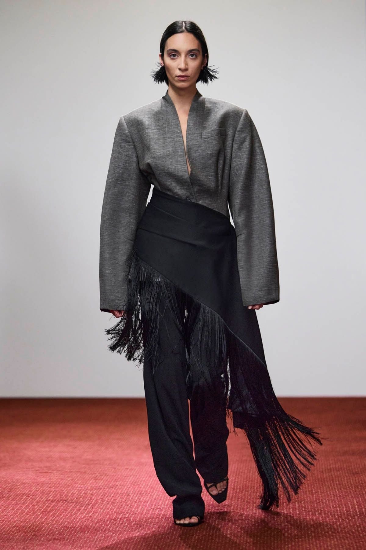 Runway view CAMILLA AND MARC Luce blazer in chocolate marle.