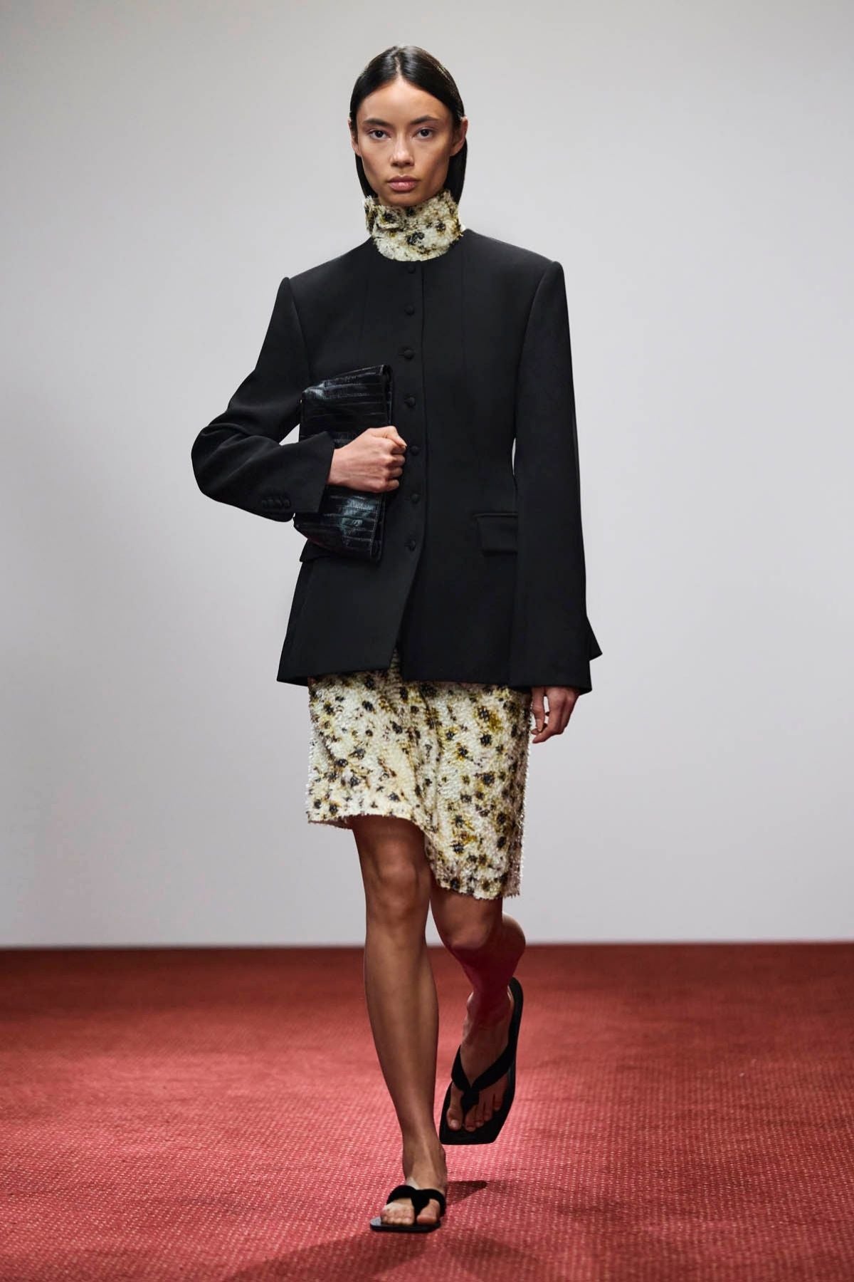 Runway view CAMILLA AND MARC Sentra Top in Sentra print with high‑neck cowl neckline.