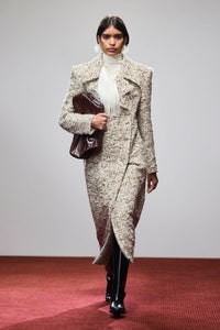 Campaign view CAMILLA AND MARC Manara relaxed coat in tan.
