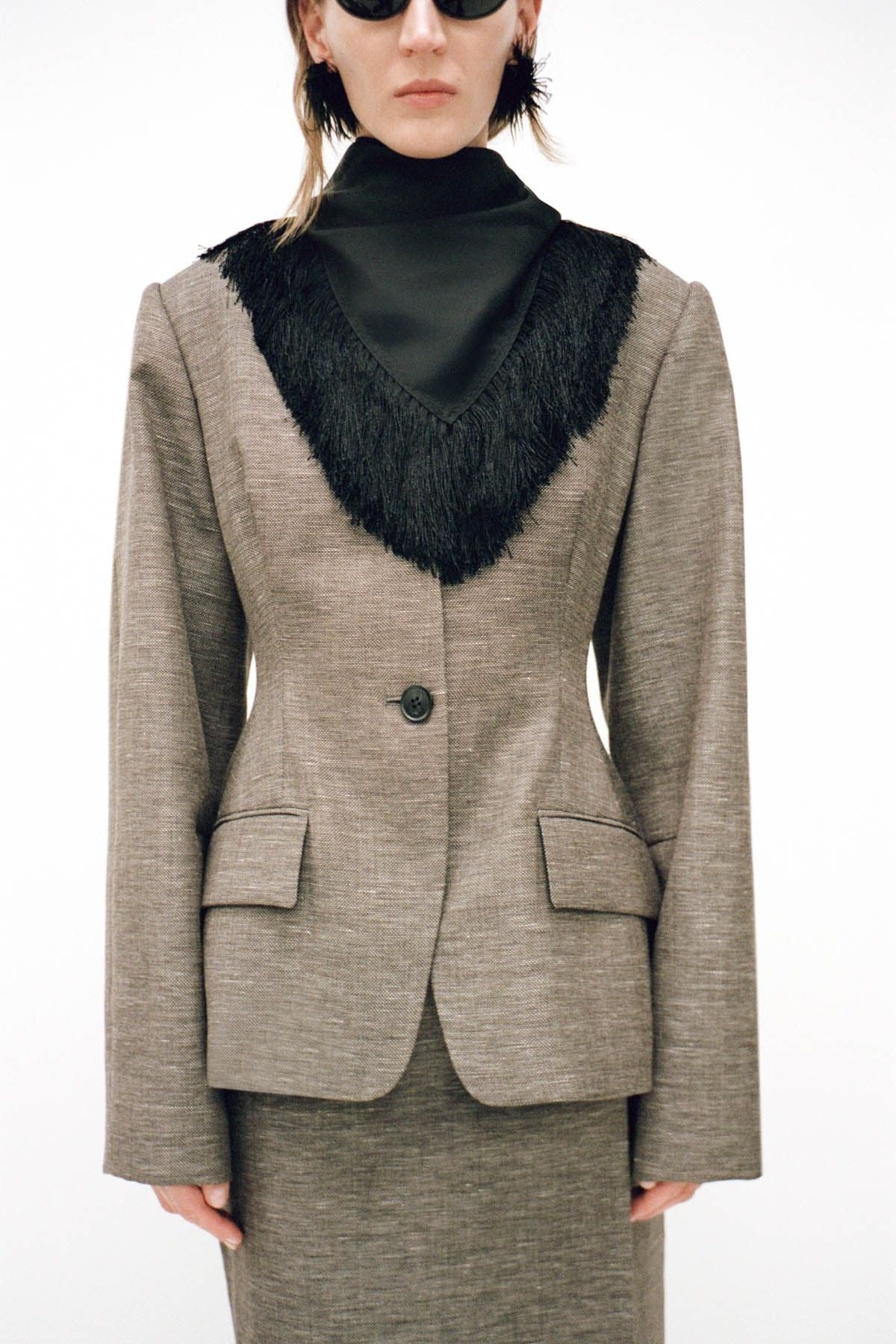 Campaign styled view CAMILLA AND MARC Luce blazer in chocolate marle.
