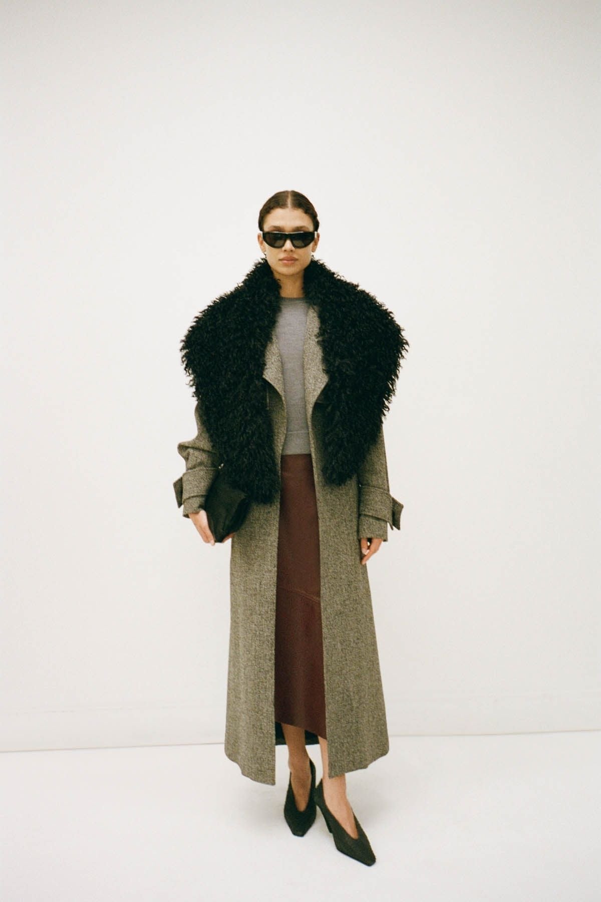 Campaign styled view CAMILLA AND MARC Renley Stole in black faux‑fur.