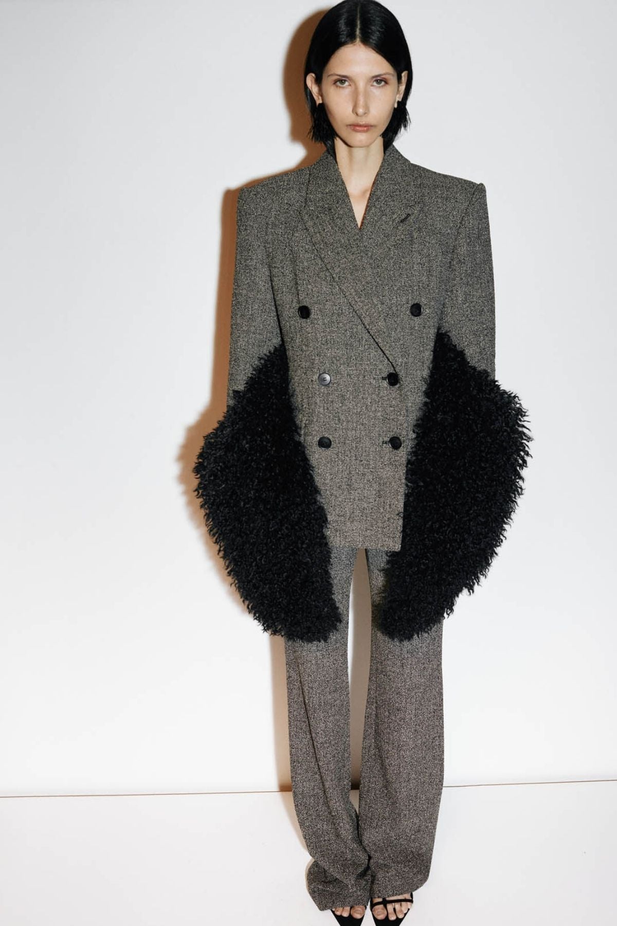 Campaign CAMILLA AND MARC Cinder Double Breasted Blazer in charcoal grey with relaxed shoulder.