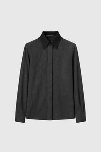 Ghost view CAMILLA AND MARC Genre Gingham Long-Sleeve Shirt in Steel Grey with contrast collar.