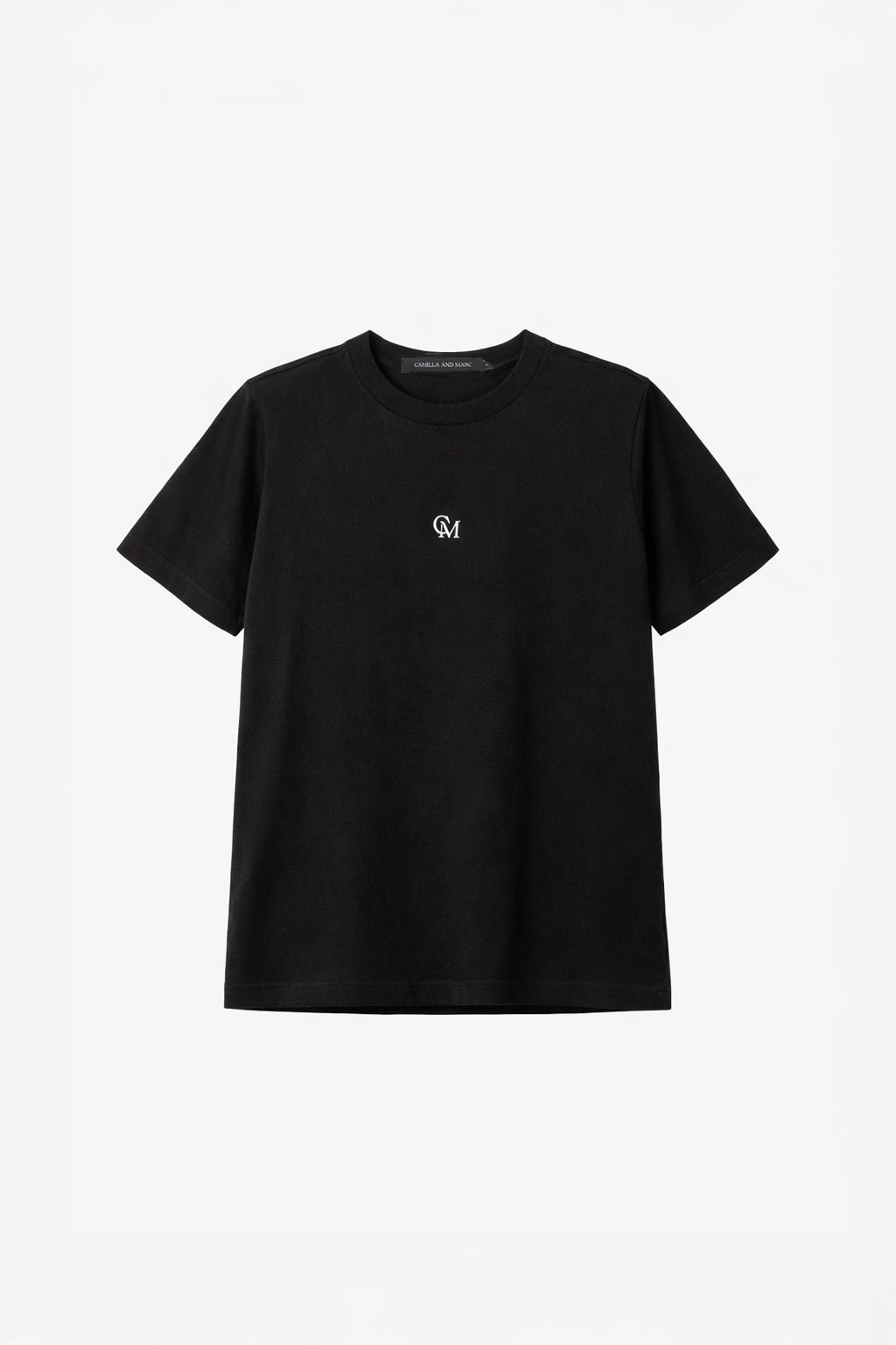 Ghost view CAMILLA AND MARC Lyra Logo Tee in Black with a 100% cotton fabrication.