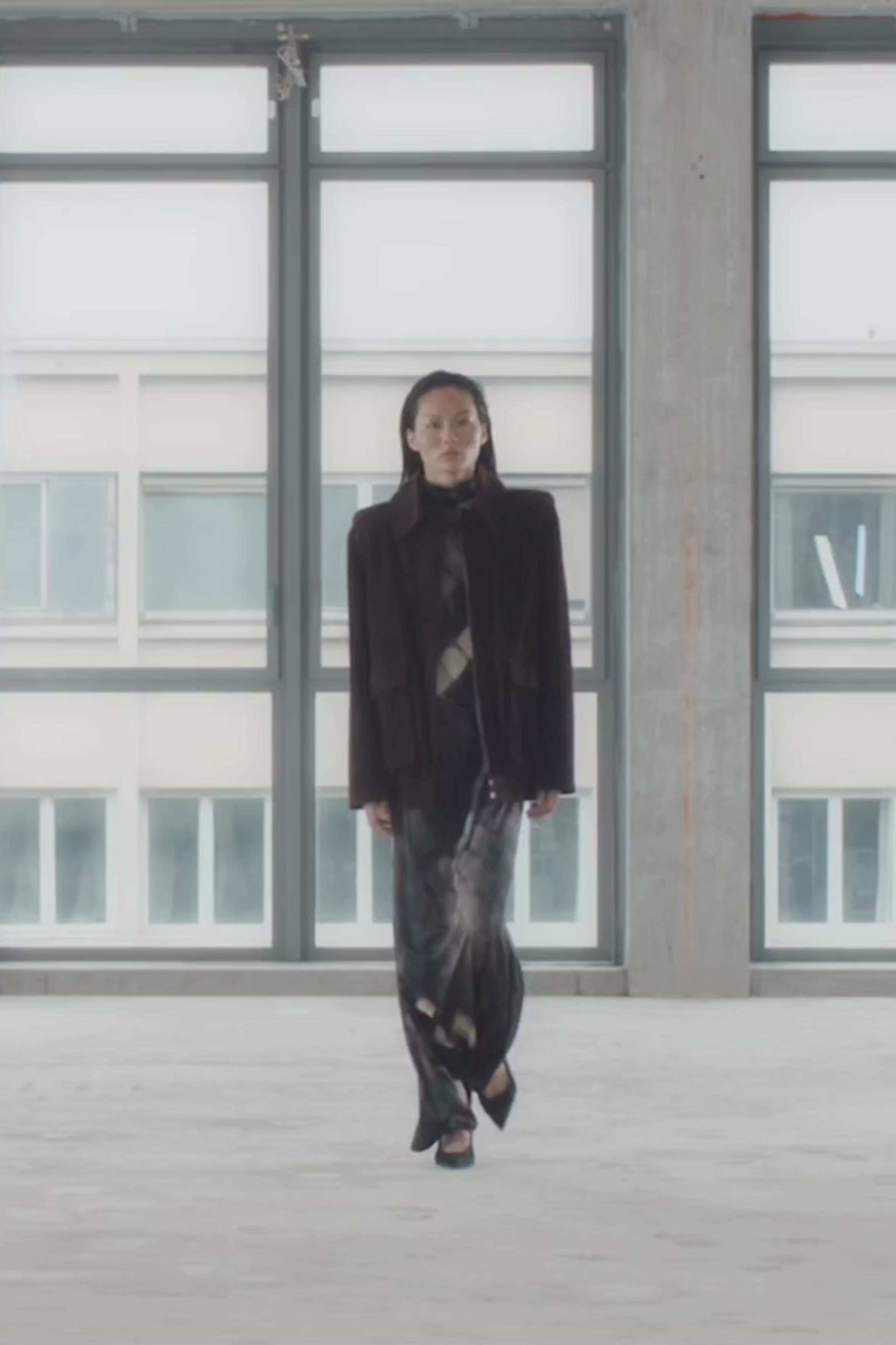 Runway video view CAMILLA AND MARC Asper Maxi Dress in Chocolate Print with a sleeveless column silhouette.